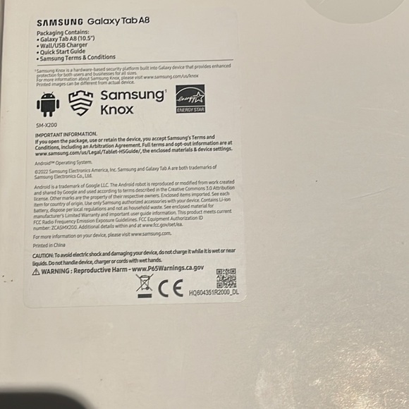 New in box Galaxy Tab A8.  The box has been opened but the tablet never used - Picture 4 of 4